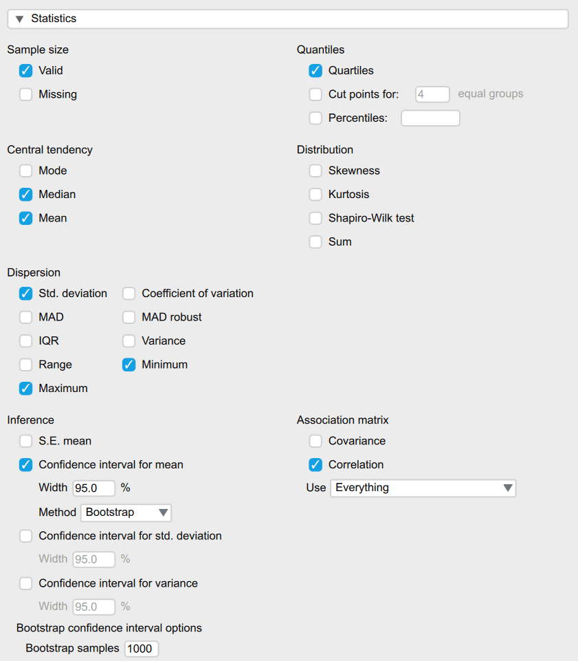 Analisis Deskriptif  Menu Statistics JASP