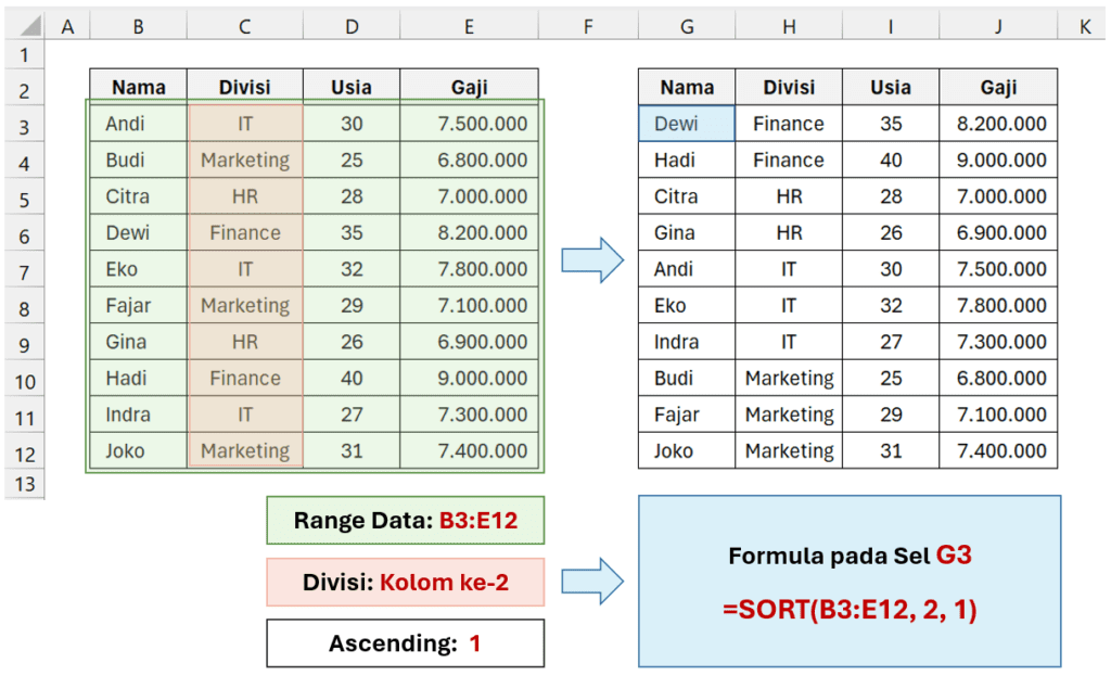 Microsoft Excel SORT