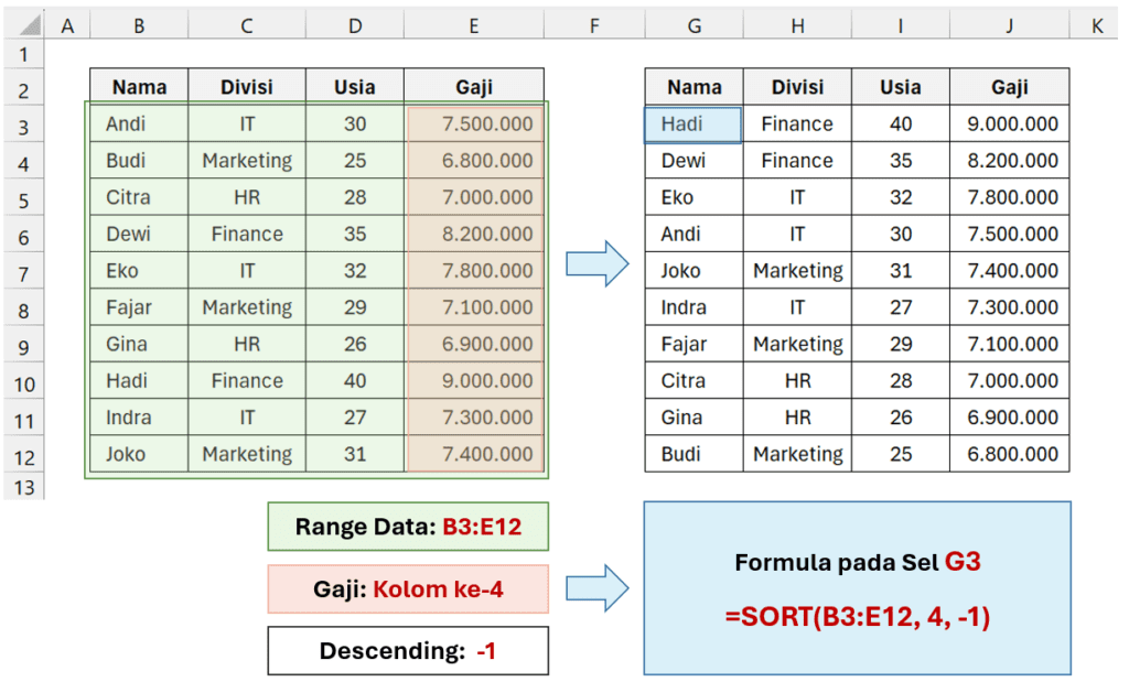Microsoft Excel SORT
