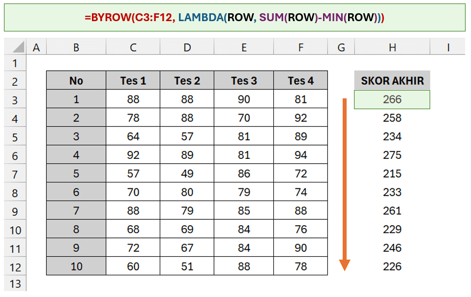 BYROW dengan LAMBDA