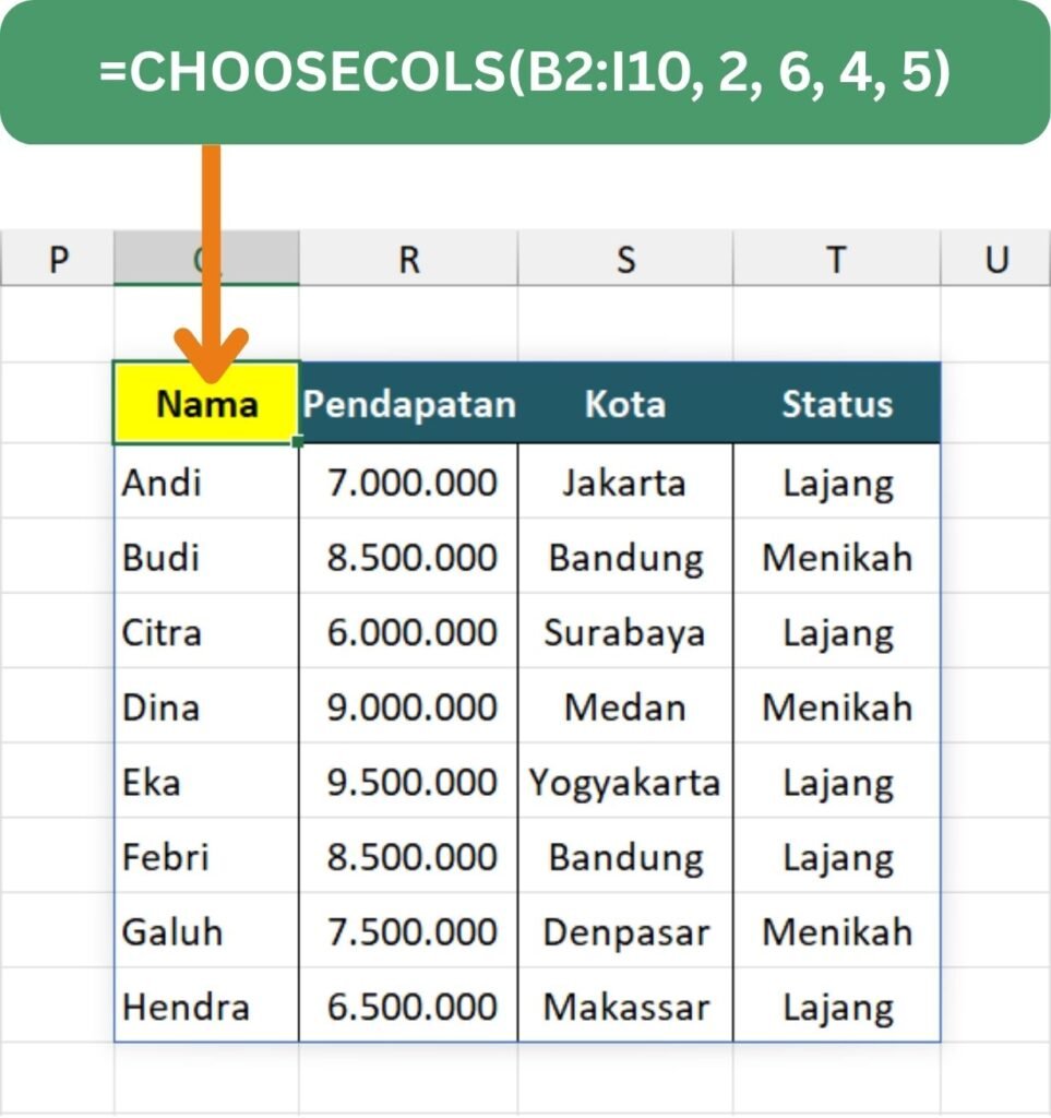 Contoh CHOOSECOLS