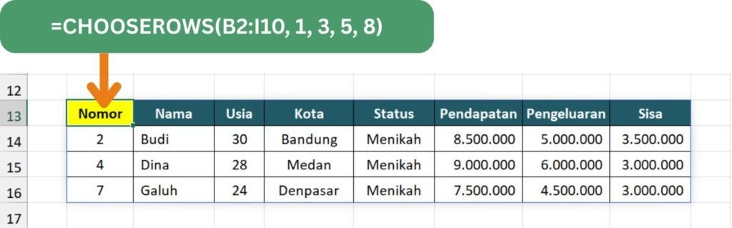 Contoh CHOOSEROWS