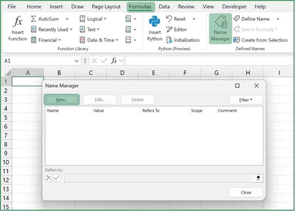 Microsoft Excel name Manager